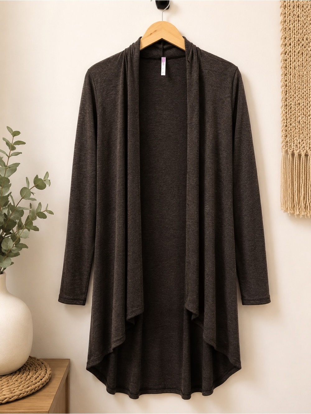 Azules Long Open Front Duster Cardigan Heather Brown Size XL Lightweight NWOT